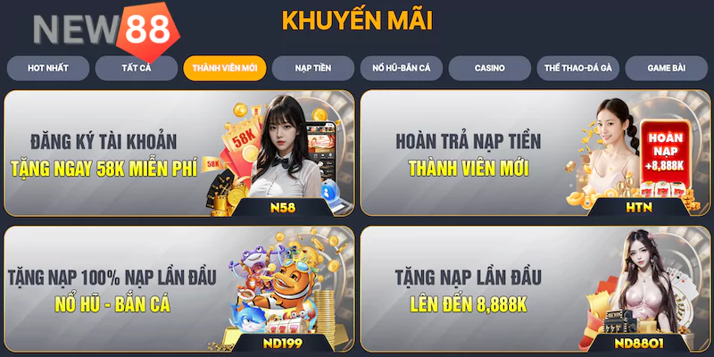 Khuyến mãi New88 nổi tiếng với cực nhiều khuyến mãi hấp dẫn